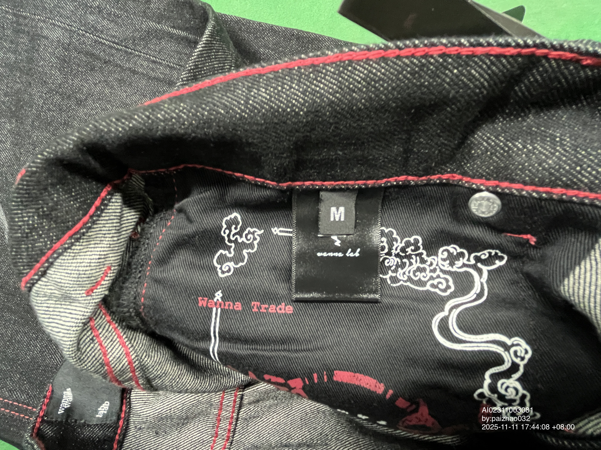 QC Photo - WANNA LAB Red Stitching Raw Denim Pants