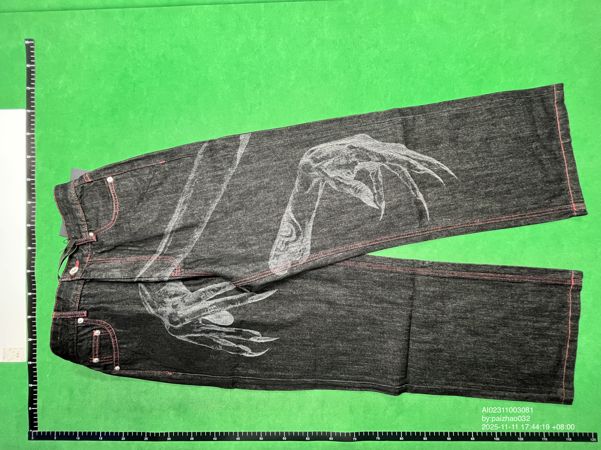 QC Photo - WANNA LAB Red Stitching Raw Denim Pants