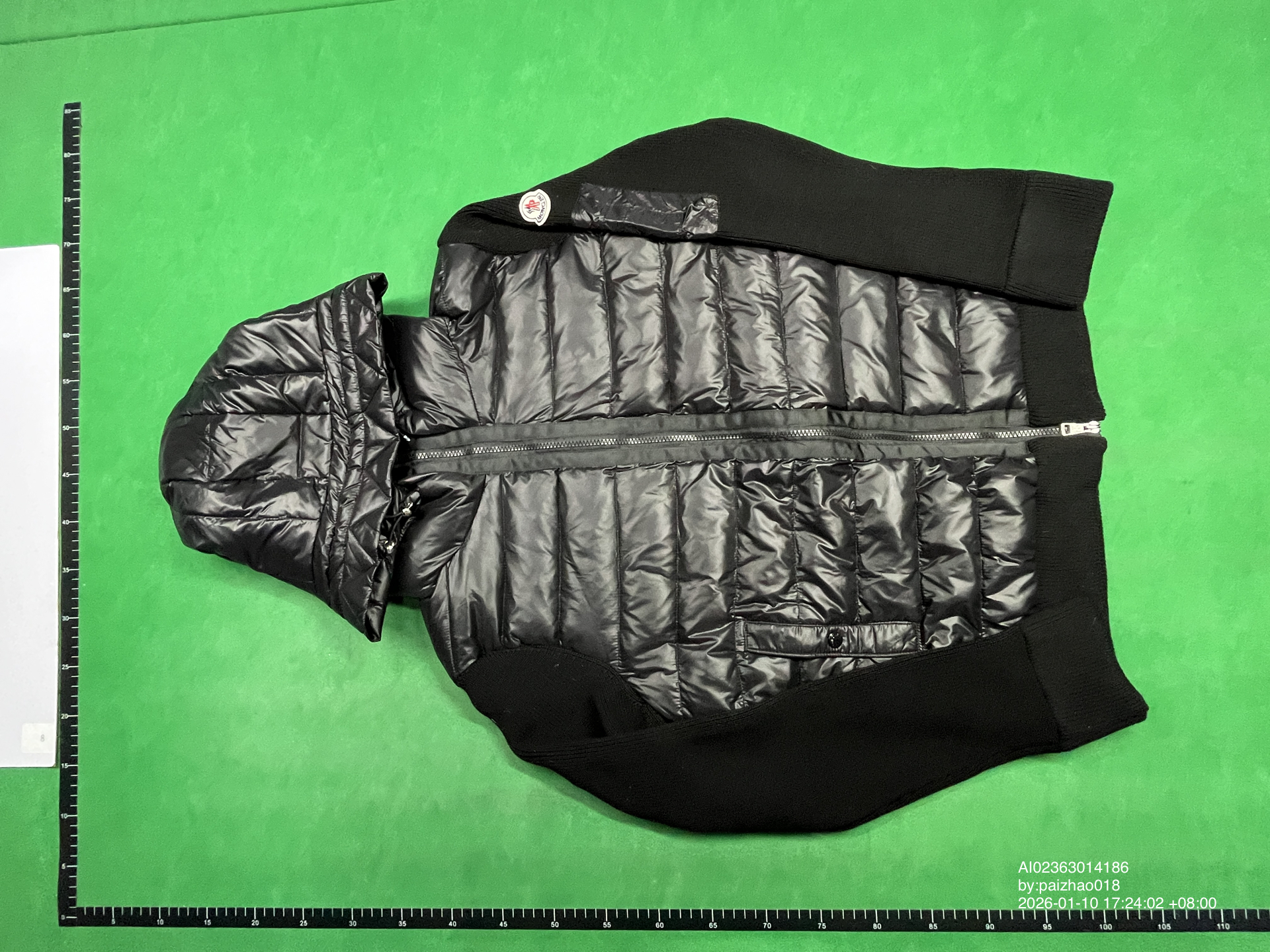 QC Photo - Hooded, patchwork knitted sleeve down jacket 1089