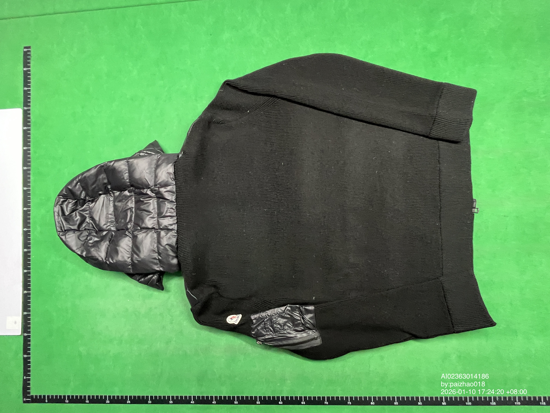 QC Photo - Hooded, patchwork knitted sleeve down jacket 1089