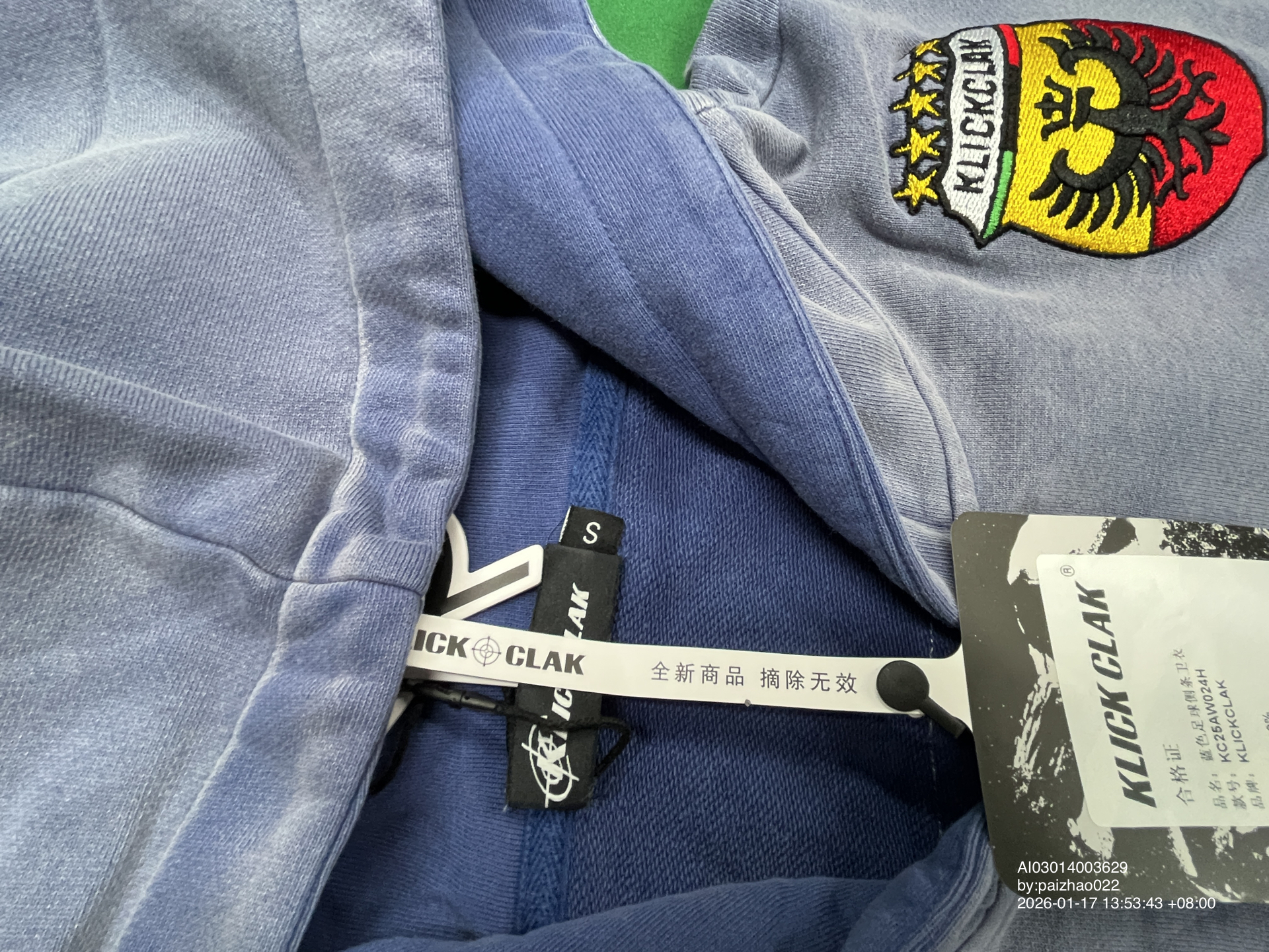 QC Photo - KLICK CLAK Blue Zip-Up Hoodie