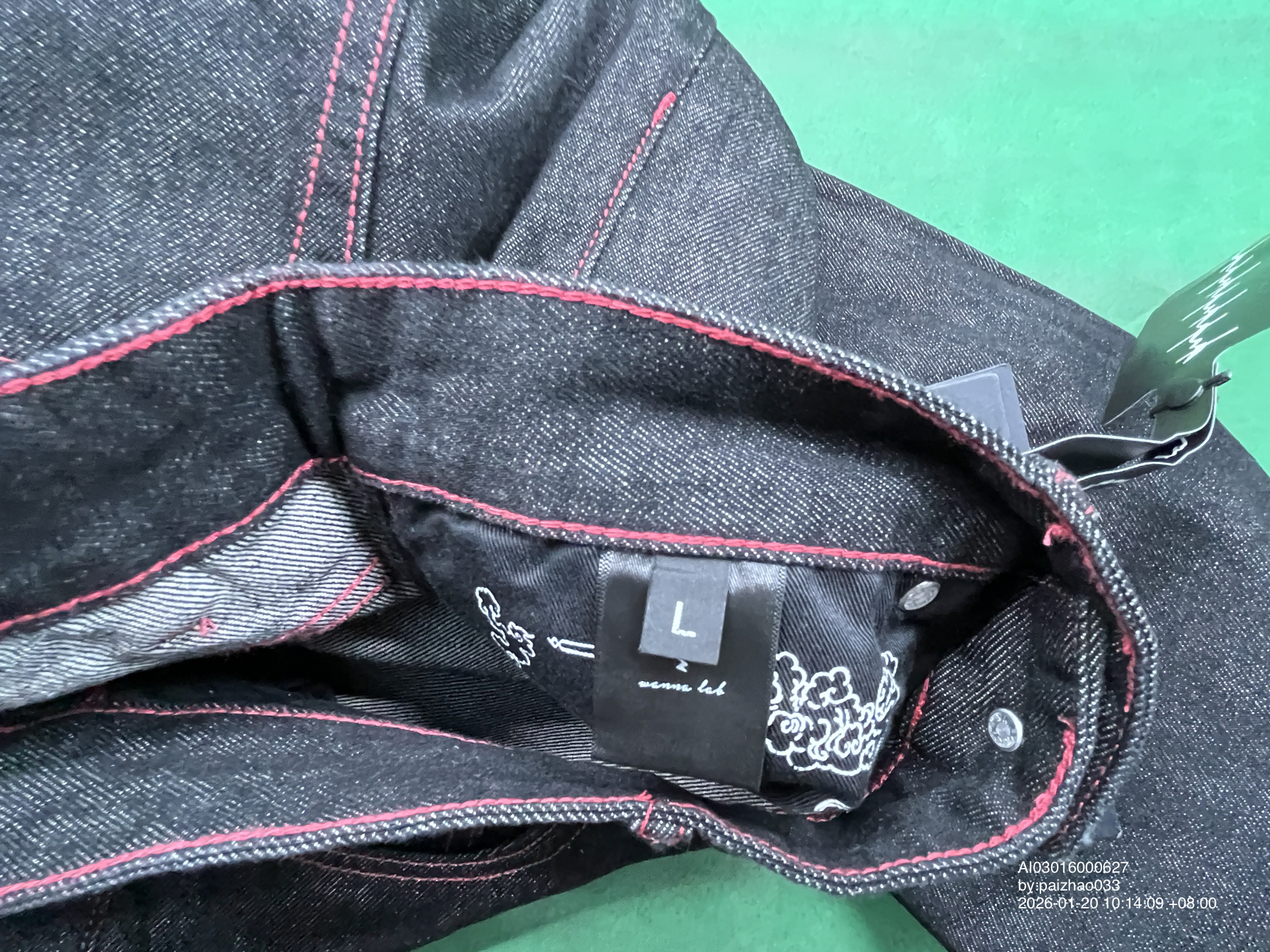 QC Photo - WANNA LAB Red Stitching Raw Denim Pants