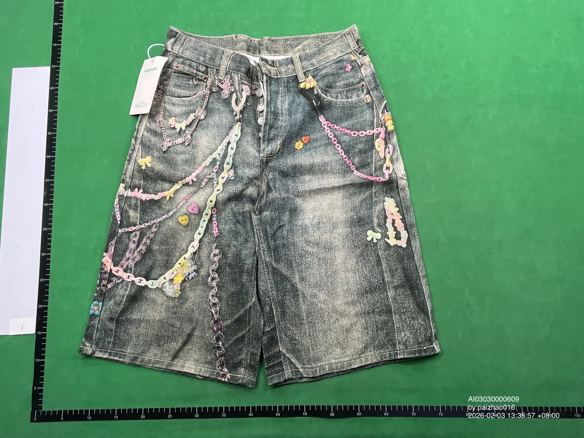QC Photo - Acne Studios Keychain Print Denim Shorts