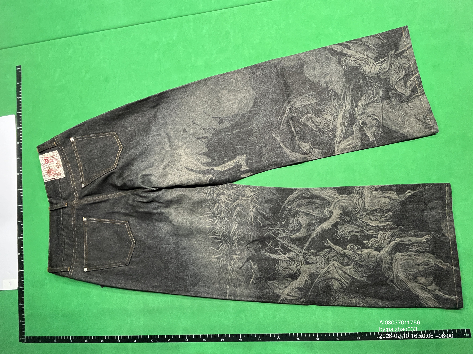 QC Photo - WANNA LAB Angel Print Raw Denim Baggy Jeans