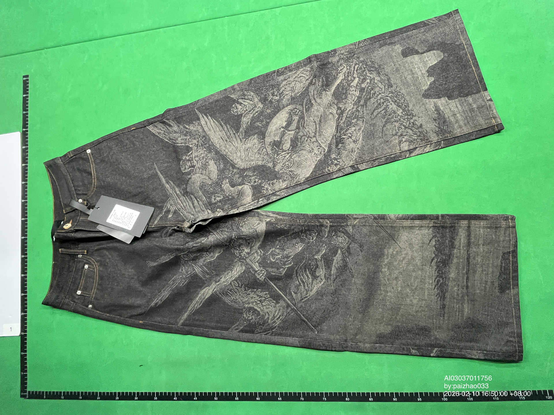 QC Photo - WANNA LAB Angel Print Raw Denim Baggy Jeans